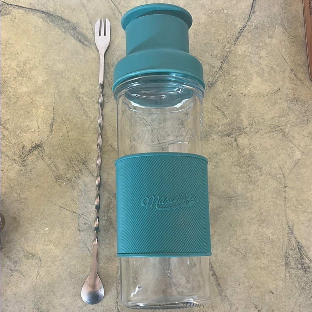 Mason Teal Glass Beverage Dispenser